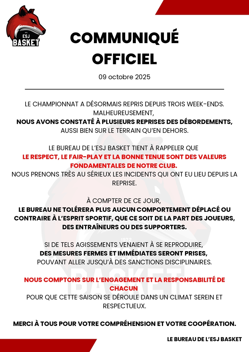 Communiqué officiel sur les comportements
